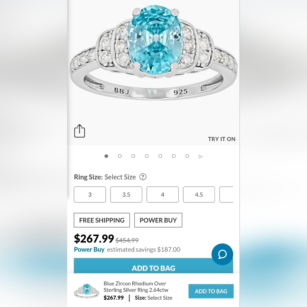Genuine Blue & White Zircon Ring Sterling Silver Size 6.5 - Picture 11 of 11